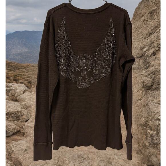Royal Underground Other - Royal Underground Y2K Thermal Rhinestone SKULL Wings Men’s L Shirt Graphic Biker